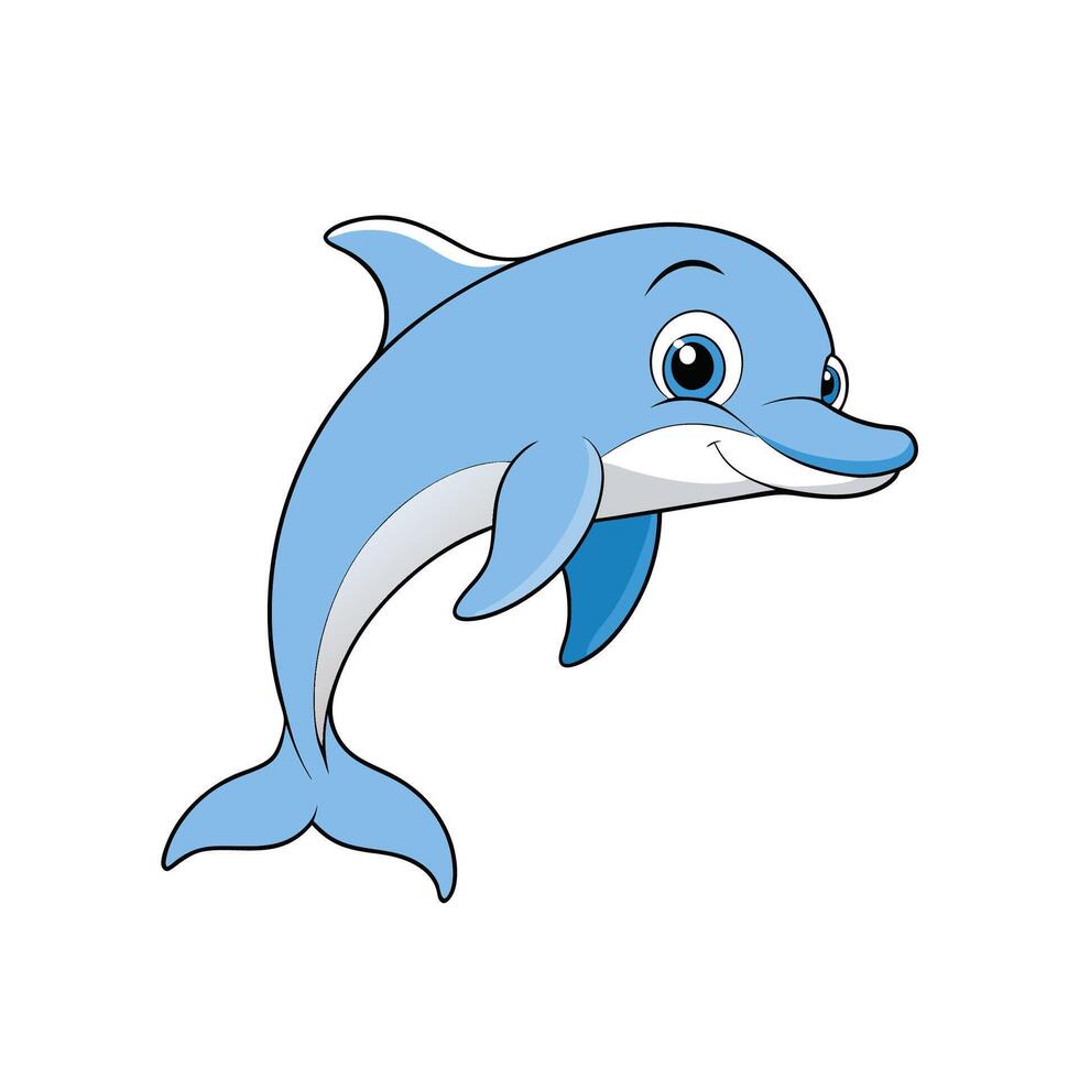 Cartoon dolphin illustration jumping out of the water happily vector