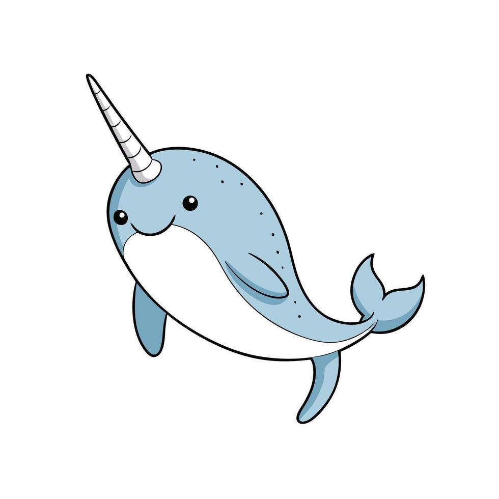 Cute cartoon narwhal illustration on a white background isolated vector
