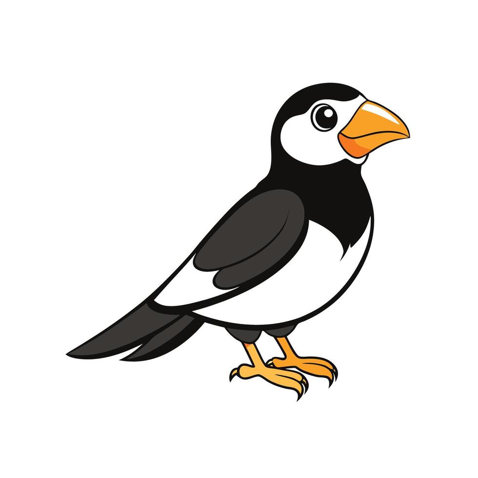 Cartoon puffin with yellow beak standing on white background vector