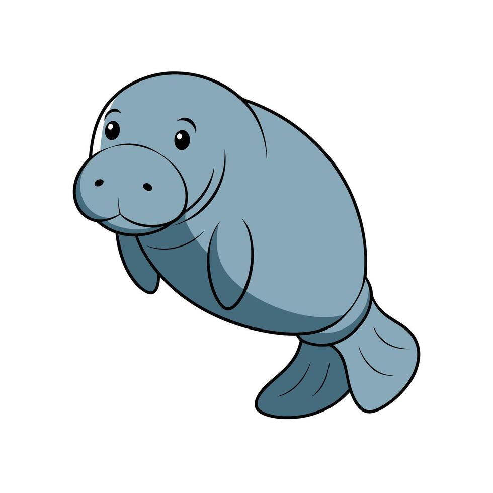 Cute cartoon manatee swimming happily on white background art vector
