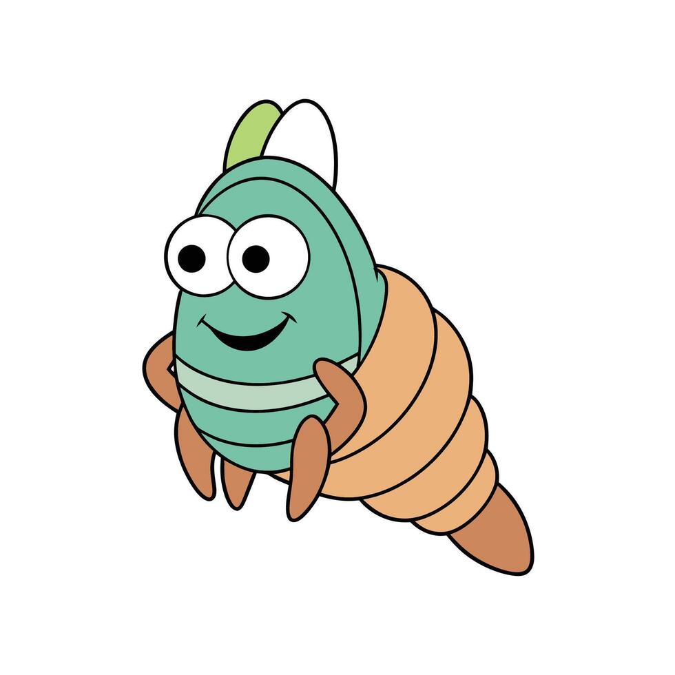 Smiling hermit crab cartoon character with a spiraled shell vector