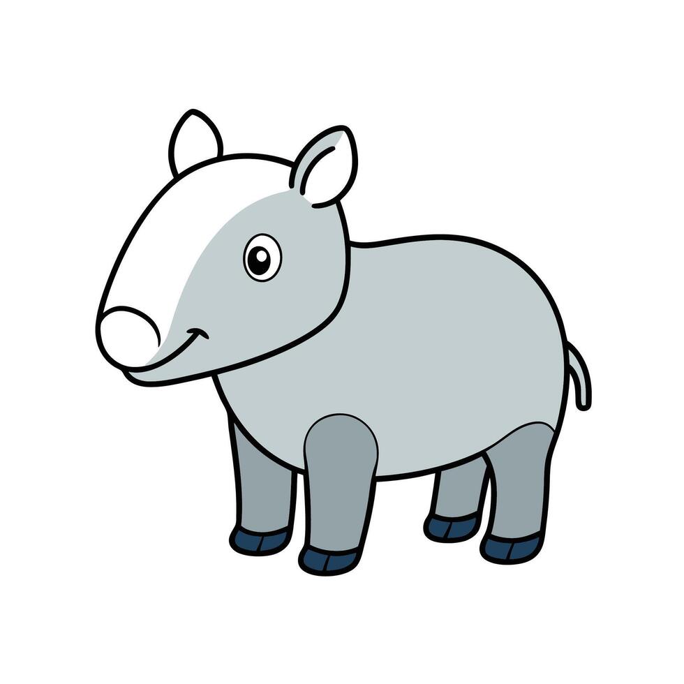 Cute cartoon tapir illustration in gray and white colors vector