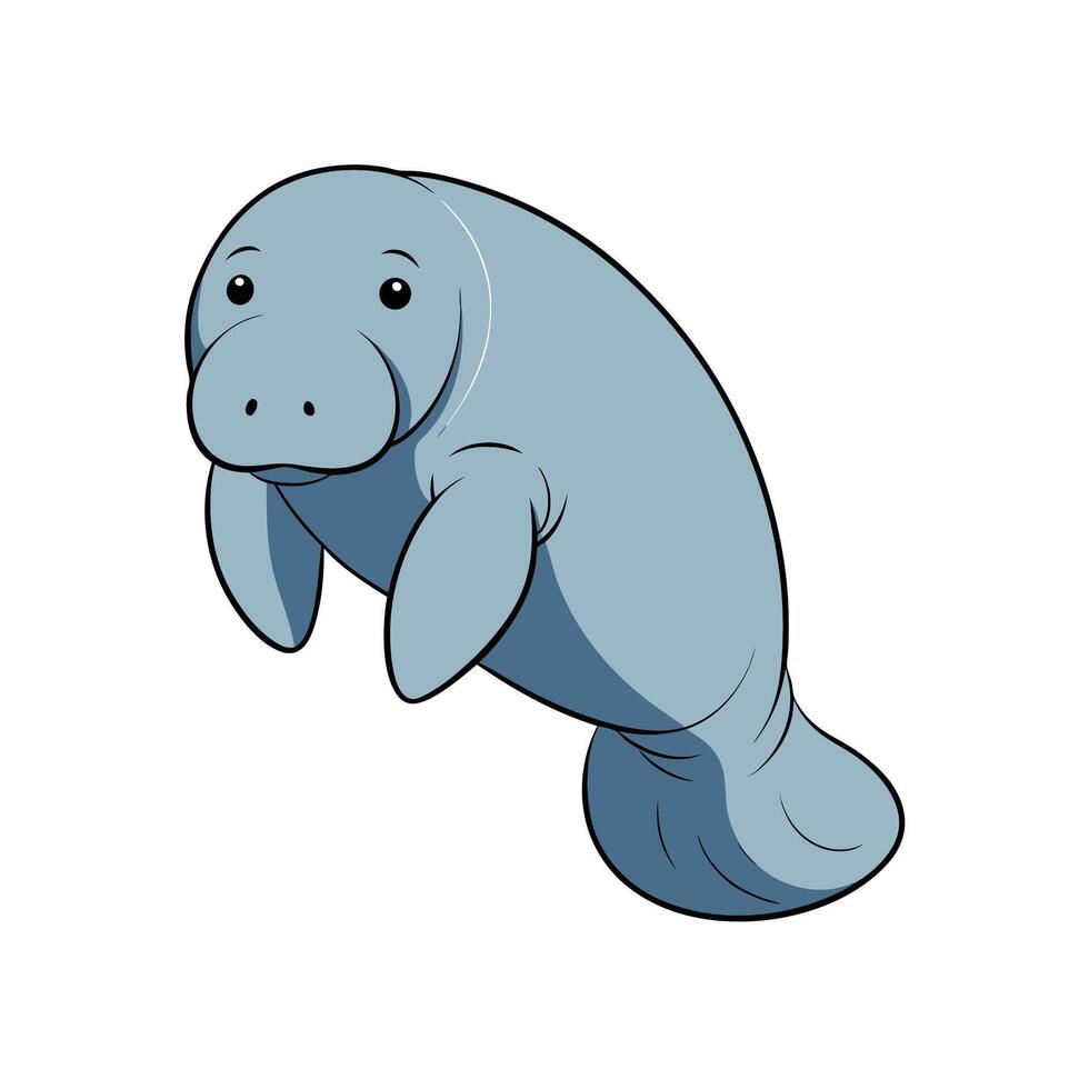 Cute cartoon manatee swimming in clear tropical waters illustration vector
