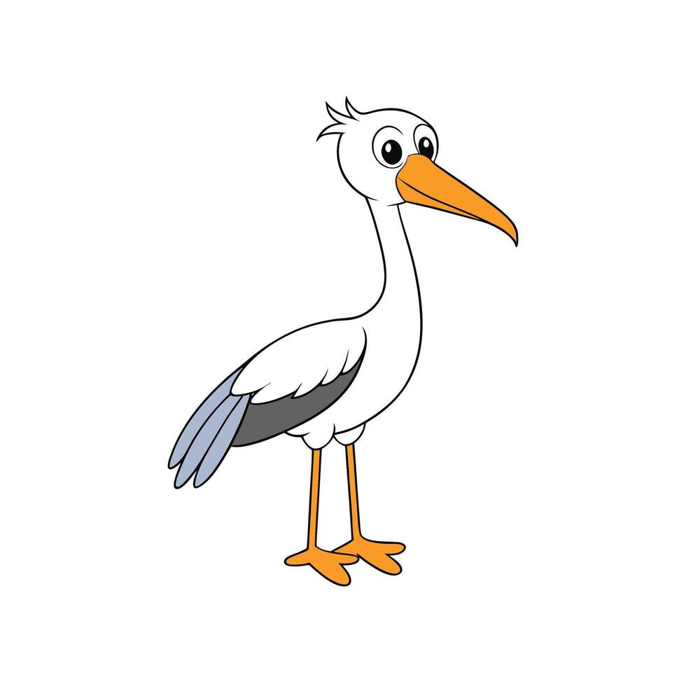 Cartoon Stork Illustration, Simple Design With Orange Beak And Legs vector