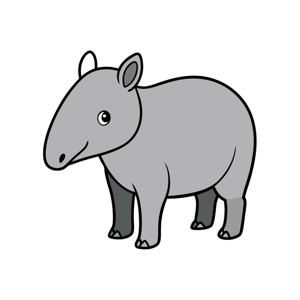 Cartoon Tapir Illustration in Gray Scale with Black Outlines vector