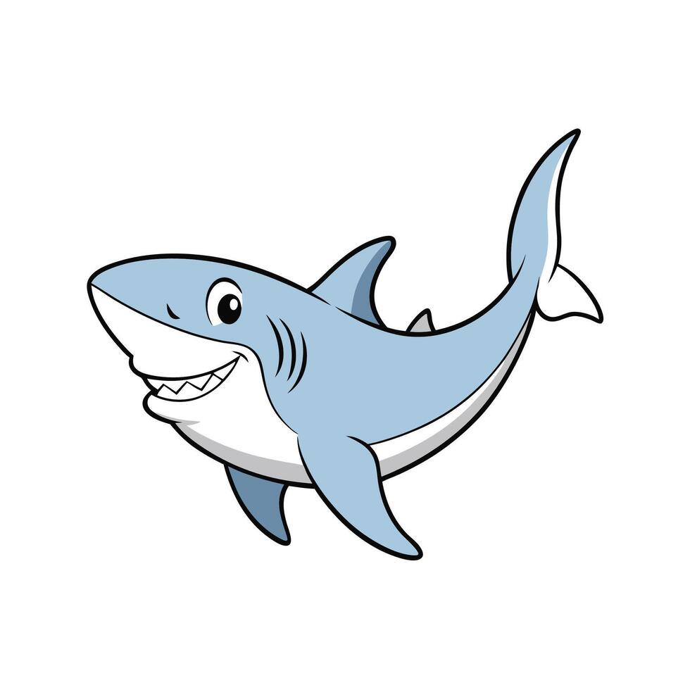 Cartoon shark character smiling friendly, isolated on a white background vector