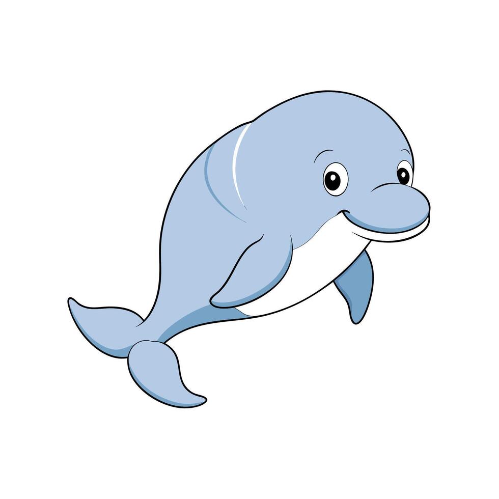 Cartoon dolphin illustration smiling cheerfully with a playful expression vector