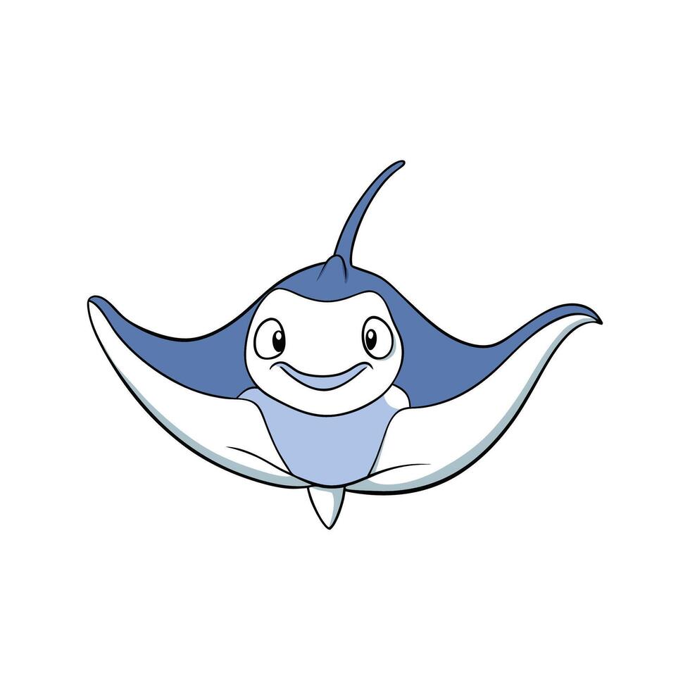 Cute cartoon manta ray character illustration on white backdrop vector