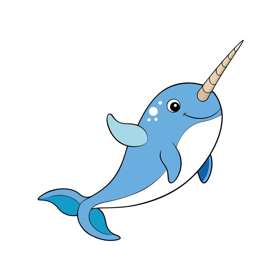 Cute cartoon narwhal illustration on a white background vector