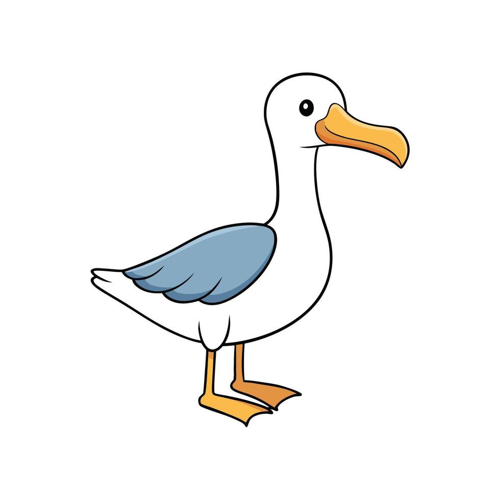 Cartoon seagull illustration with black outlines on white background vector