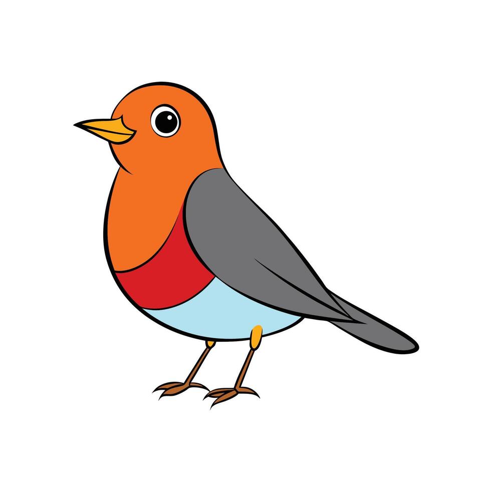 Cartoon robin illustration with thick black outline, on white vector