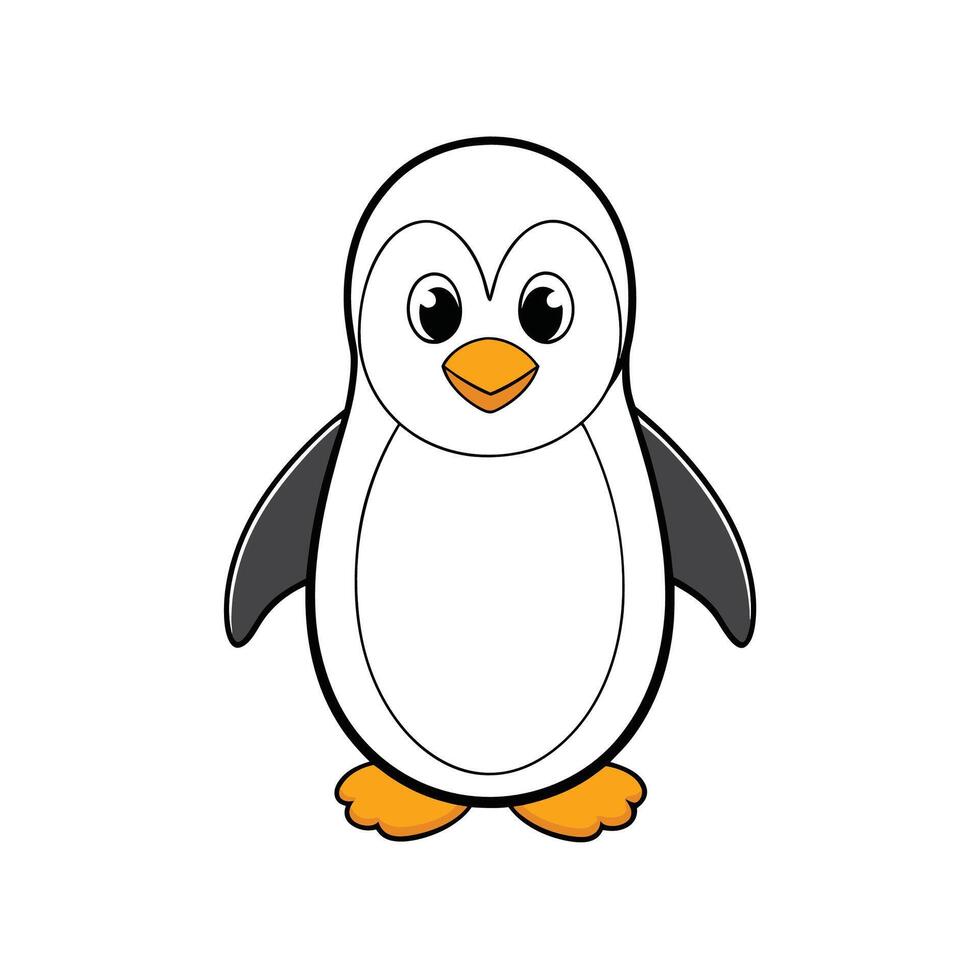 Cute penguin illustration with black and white coloring vector