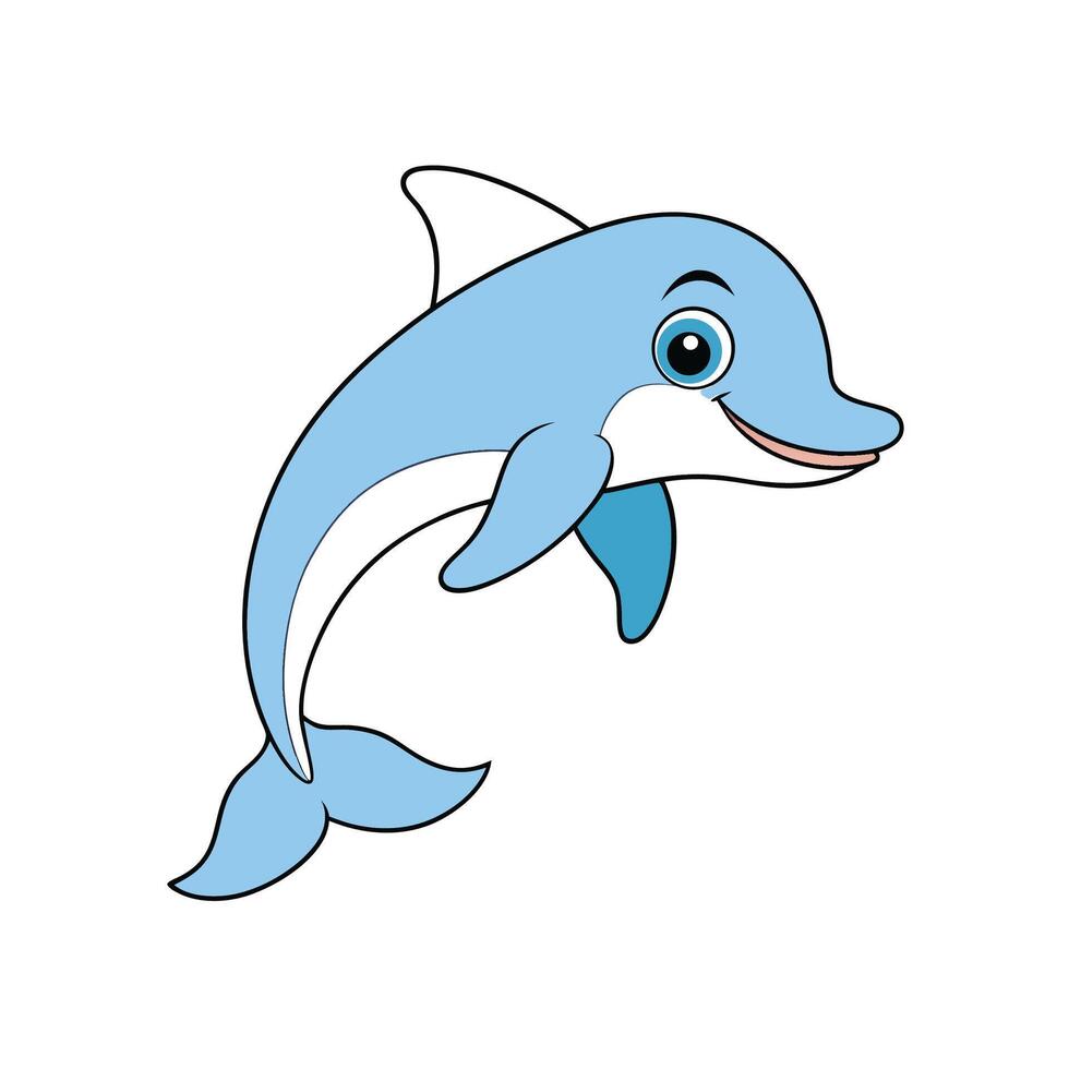 Cartoon Dolphin Leaping Joyfully Isolated on White Background vector