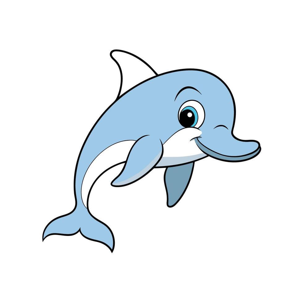 Cartoon dolphin winking illustration with playful expression on white vector