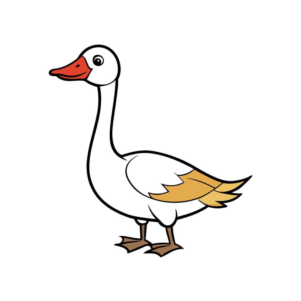 Cartoon goose standing illustration with white and red coloring vector