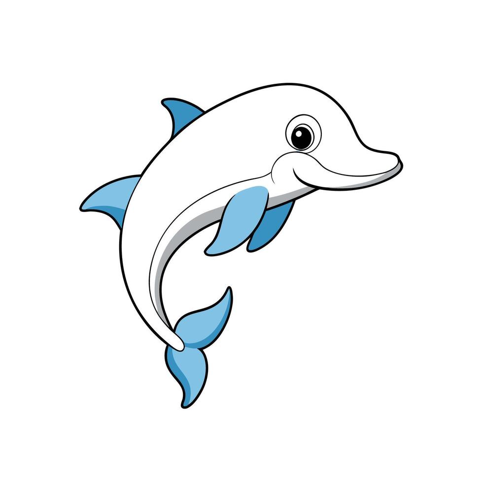 Cartoon dolphin jumping upwards with joyful expression, isolated element vector
