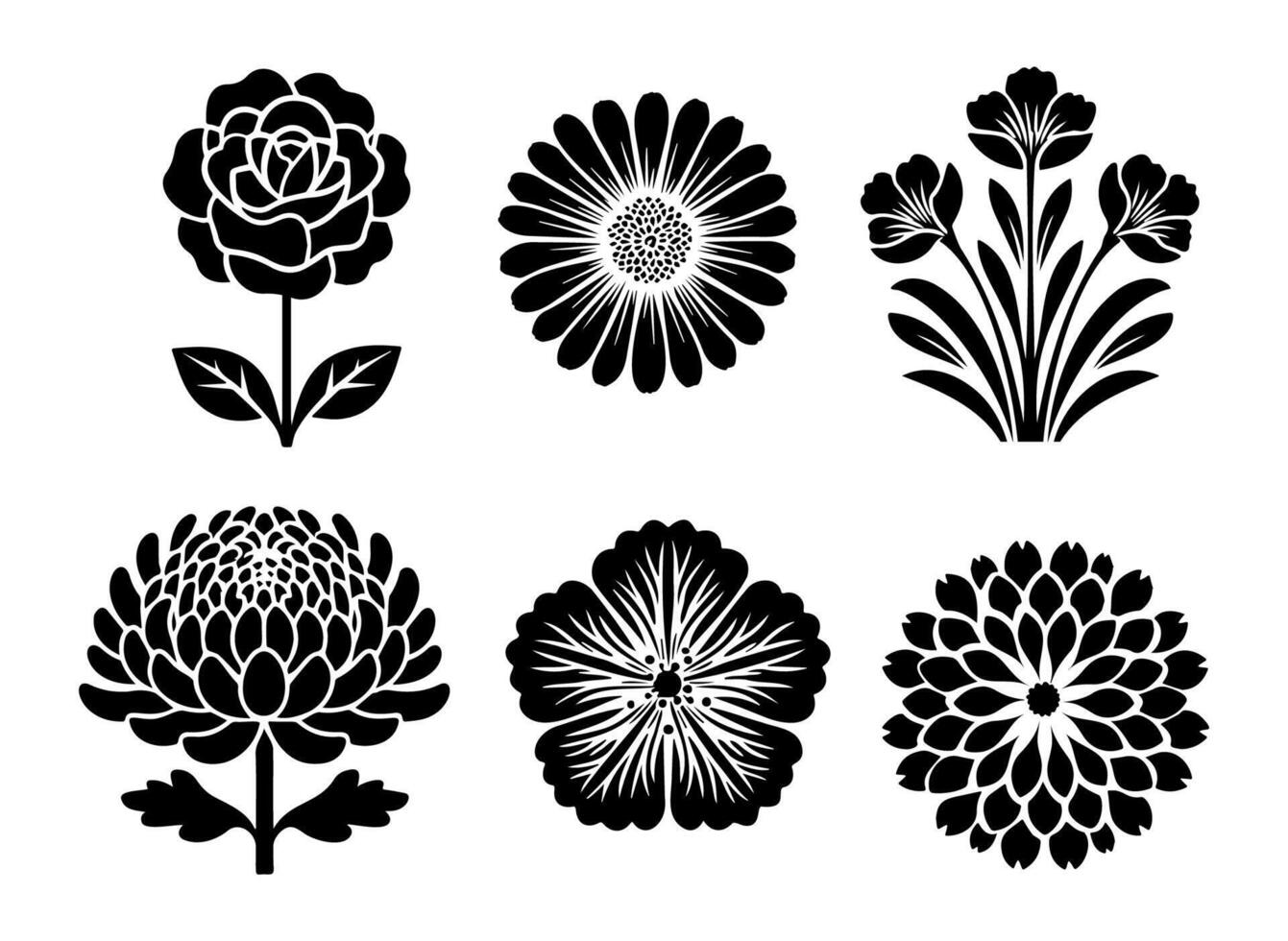 Floral illustration of various flowers in a bold black outline style showcasing garden beauty in a folk art inspired design vector