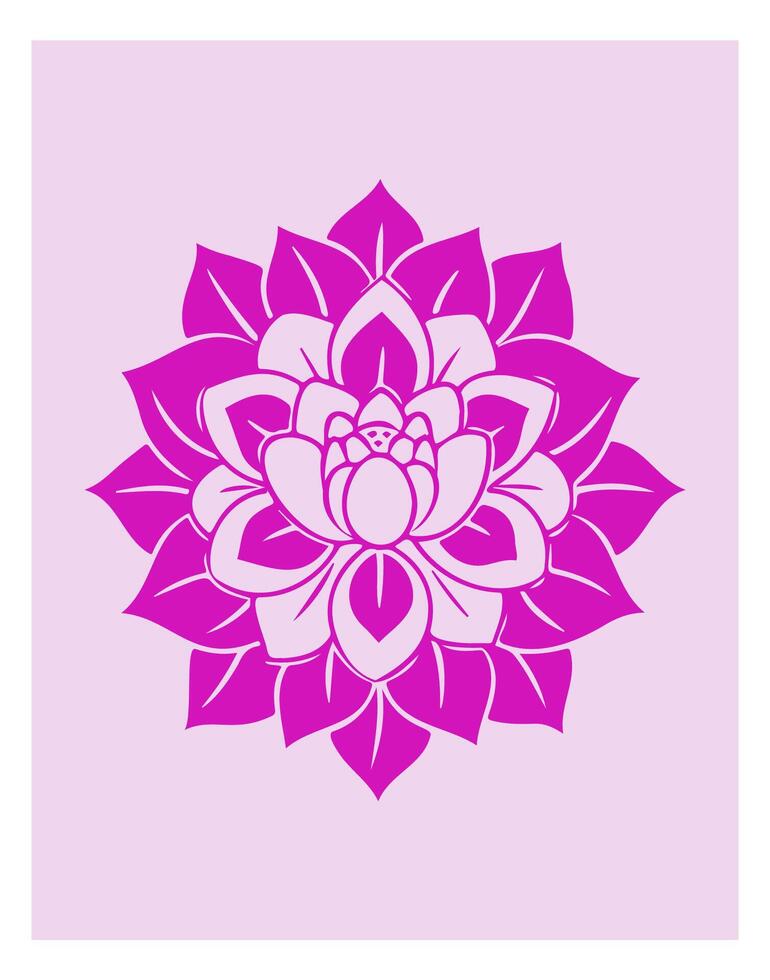 Beautiful flower mandala illustration featuring a vibrant lotus design. Pink outline flower greeting card design. vector
