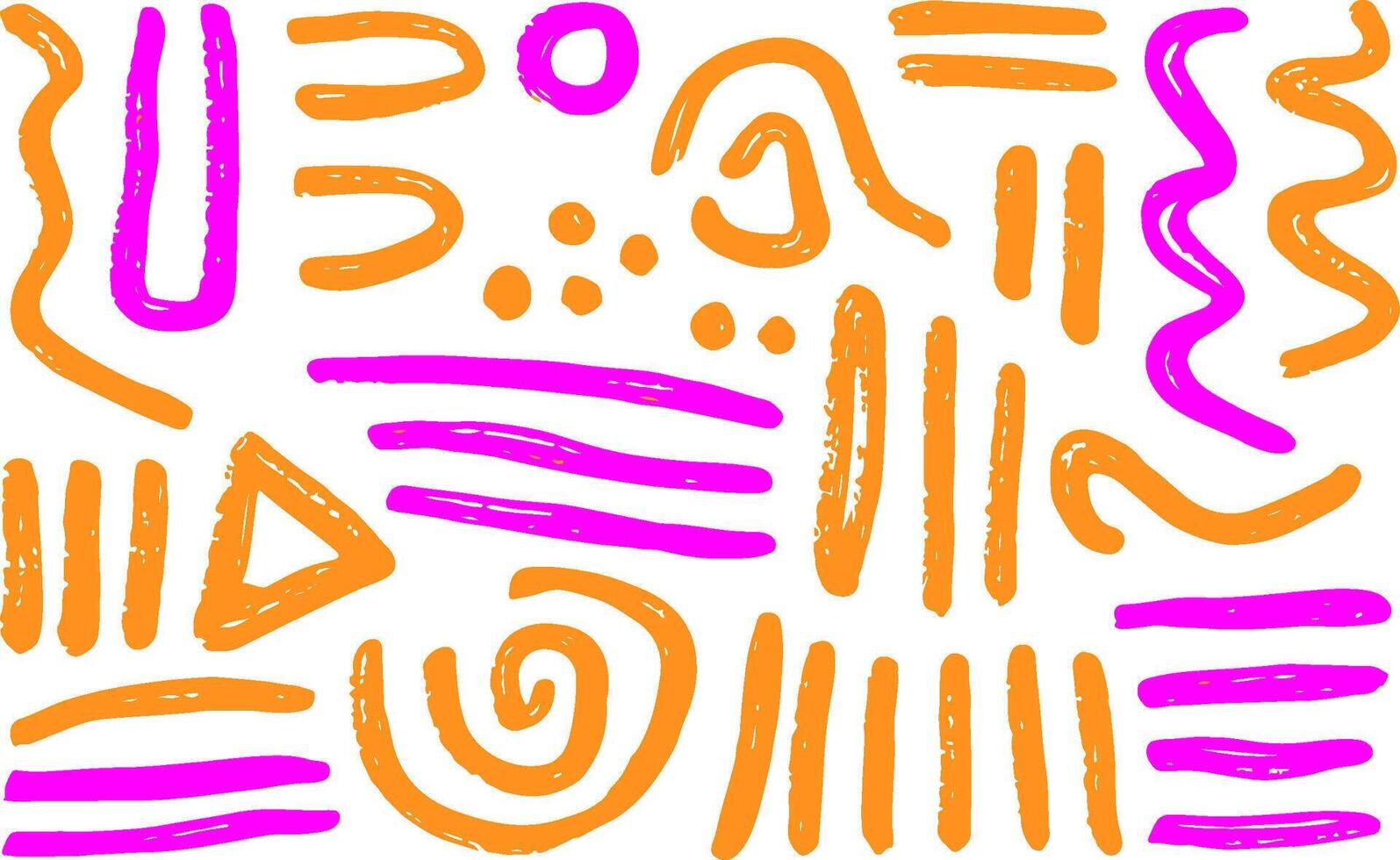 Colorful illustration of shapes in vibrant orange and pink on a white background for artistic expression. Textured abstract lines. vector