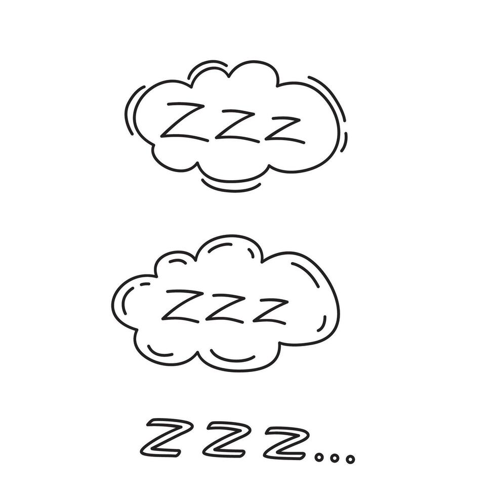 set of bed sleep snore sound bubble. Sleepy doodle hand drawn line icons. vector