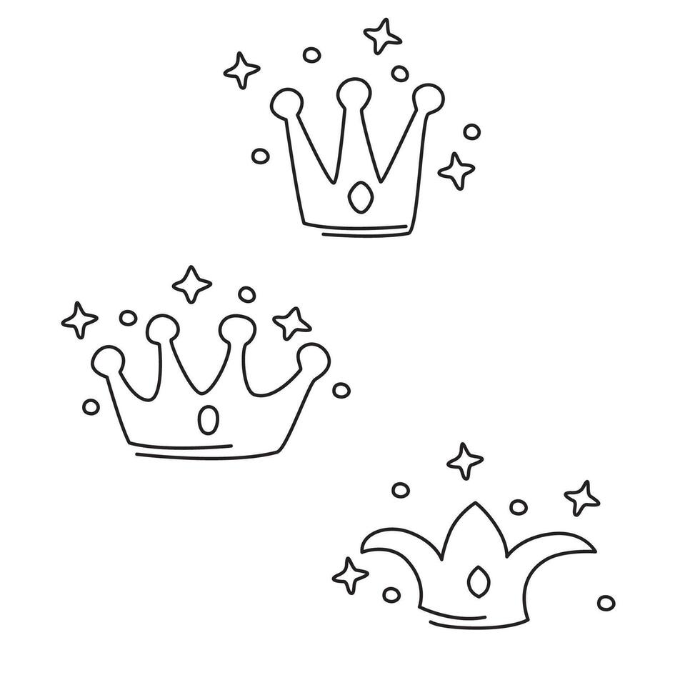 set of hand drawn line crown design. vector