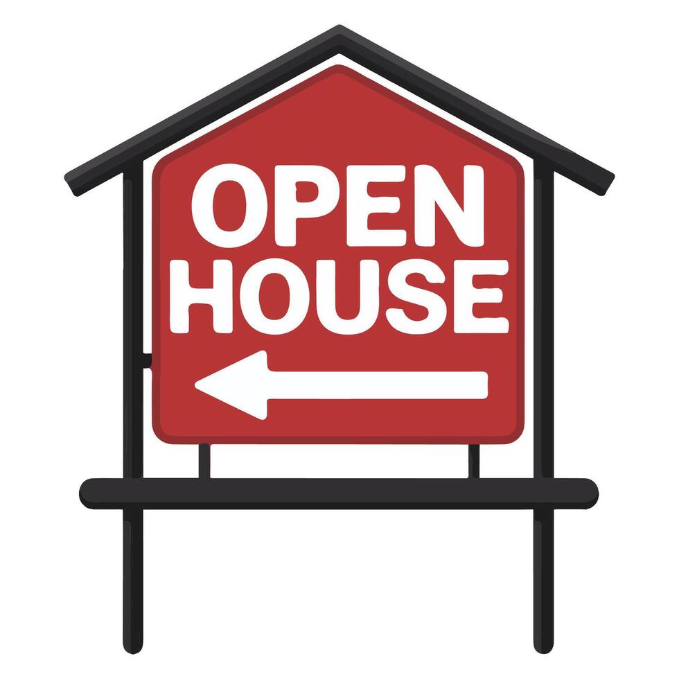 House shaped open home sign with directional arrow vector