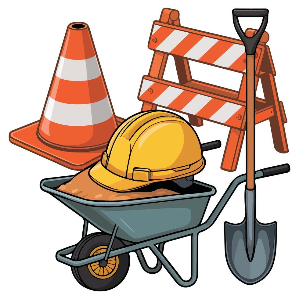 Construction equipment doodle set with colorful tools isolated illustration on white background vector