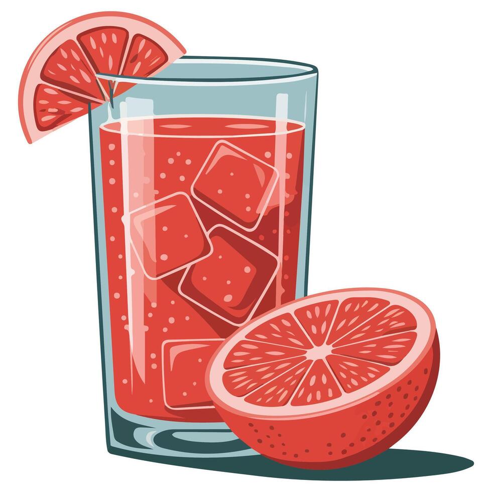 Refreshing grapefruit juice with ice cubes and fruit slices vector