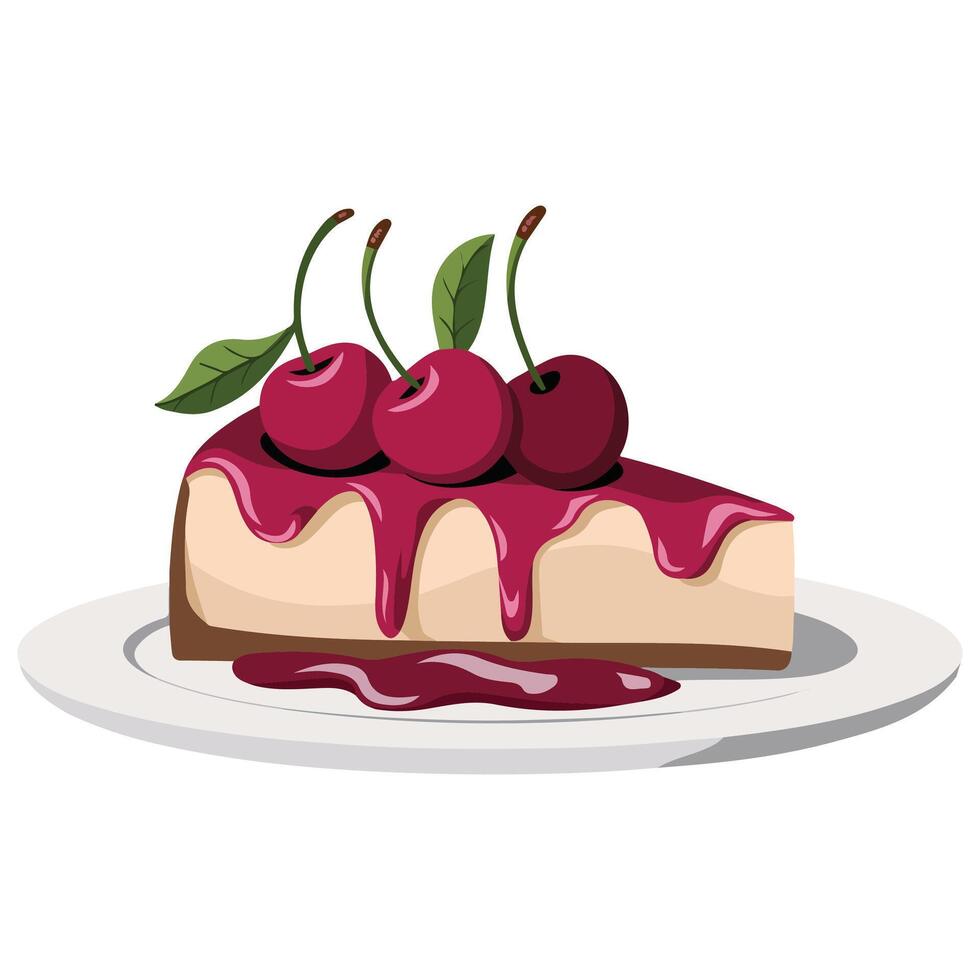 Slice of cherry cheesecake isolated illustration on white background vector
