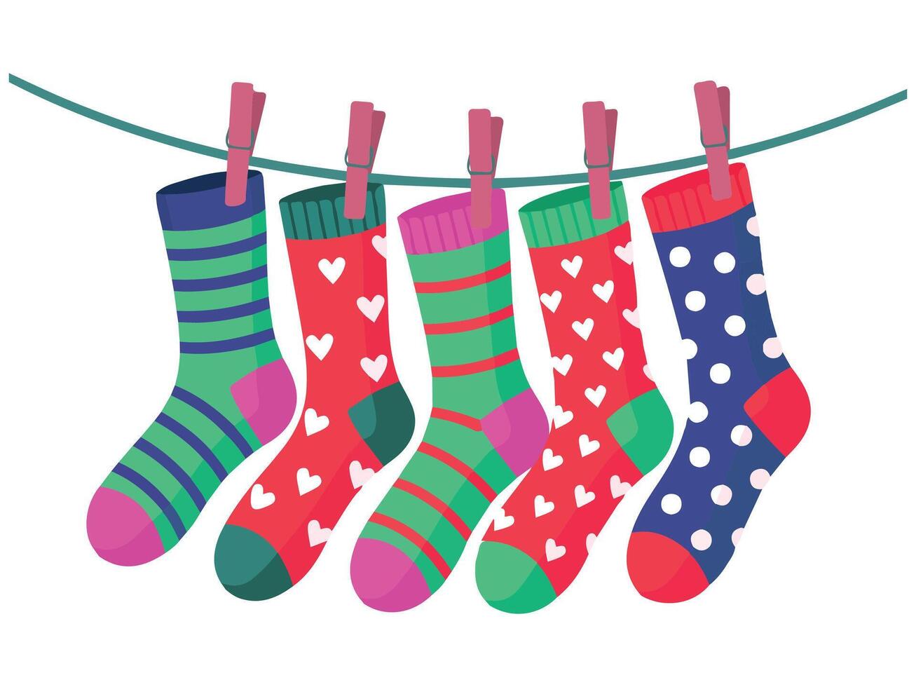 Striped socks hanging on wire for special needs vector