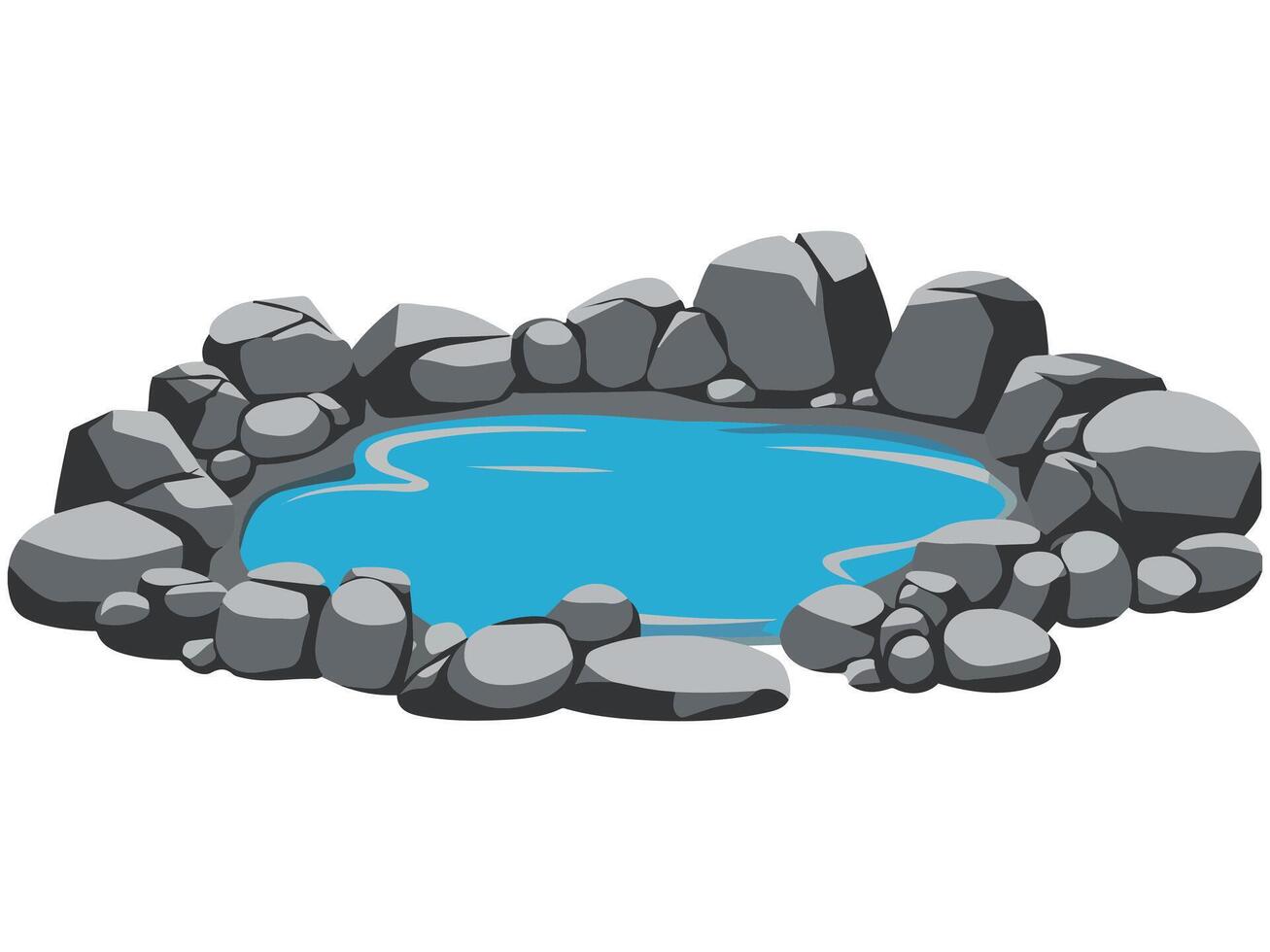 Nature pond with stones and plants isolated illustration on white background vector