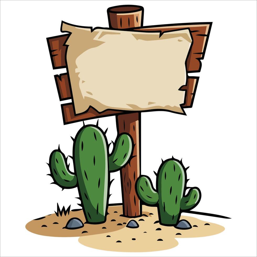Wild west wooden signpost with desert cactus vector