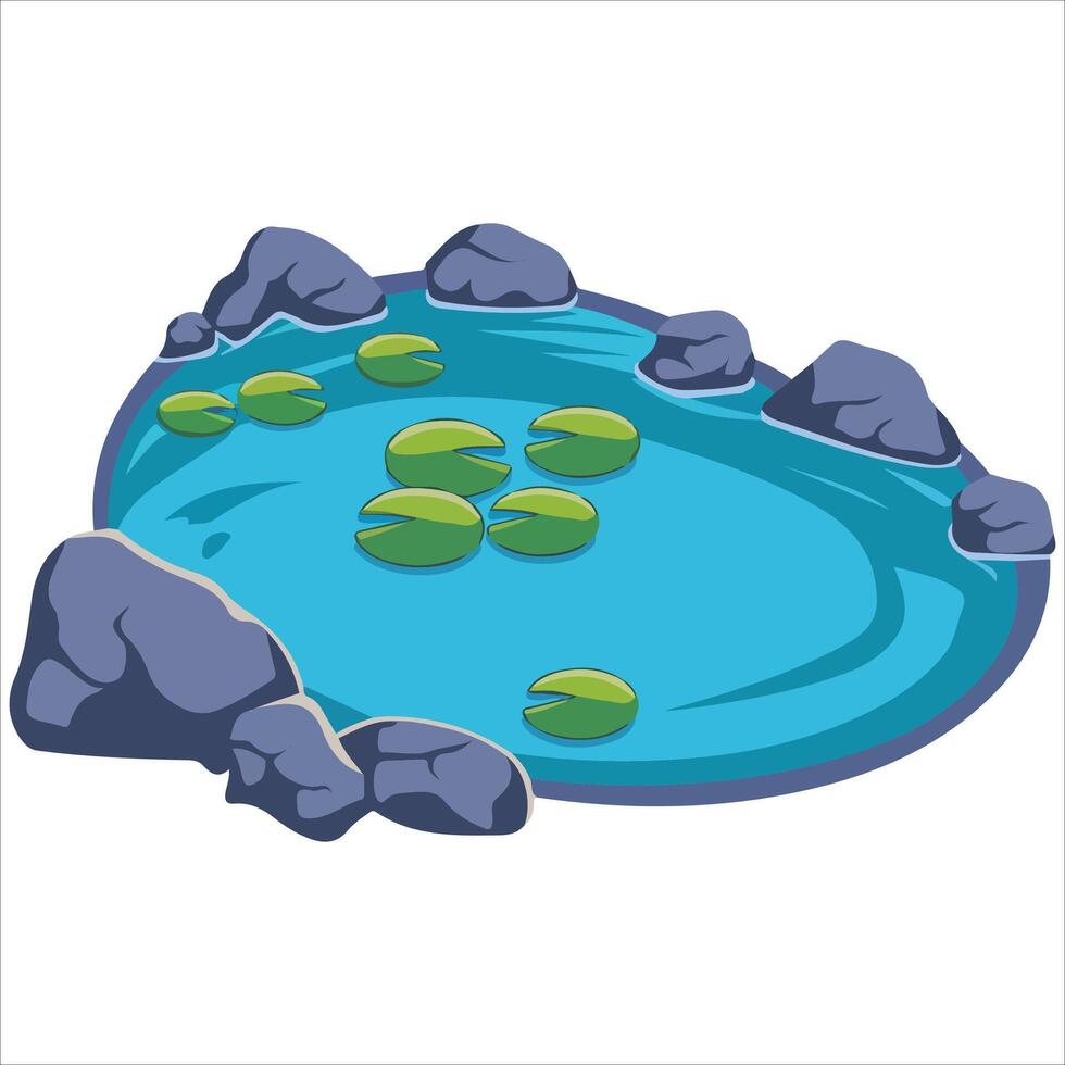 Tranquil water pond with stones isolated illustration on white background vector