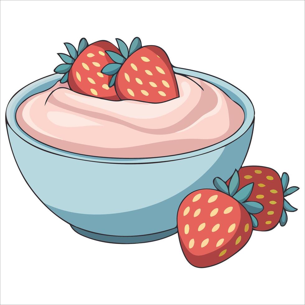 Creamy yogurt with fresh berries isolated illustration on white background vector