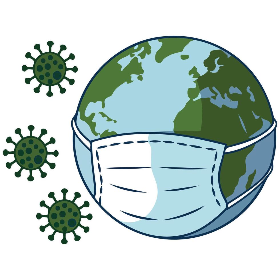 Earth globe wearing coronavirus protective face mask vector