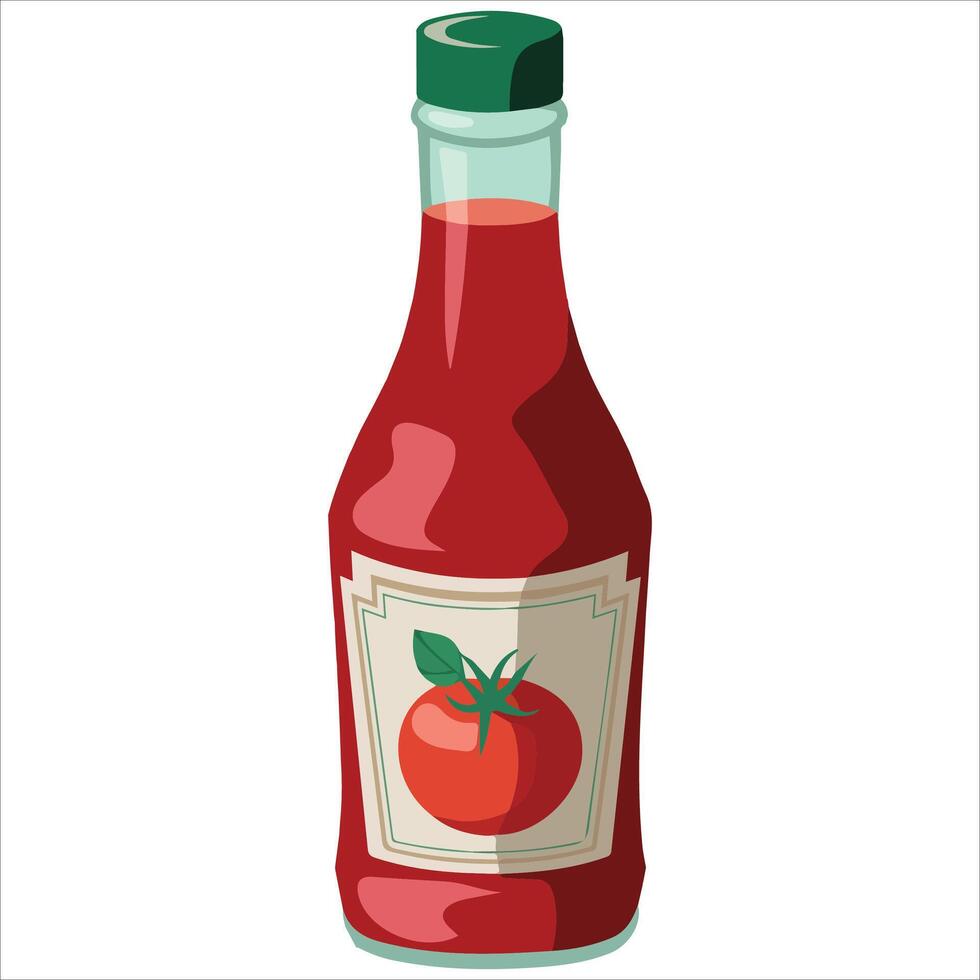 Glass ketchup bottle with tomato label vector