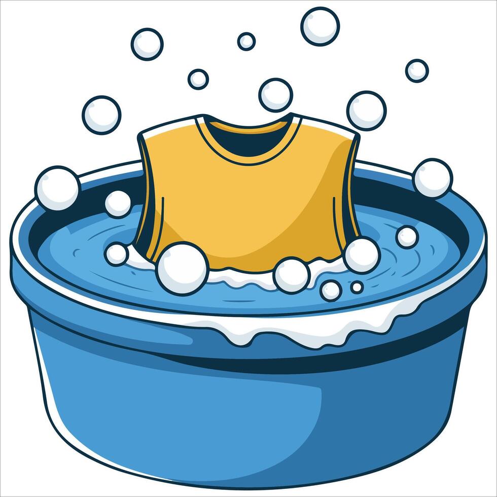 Clothes washing tub with suds isolated vector