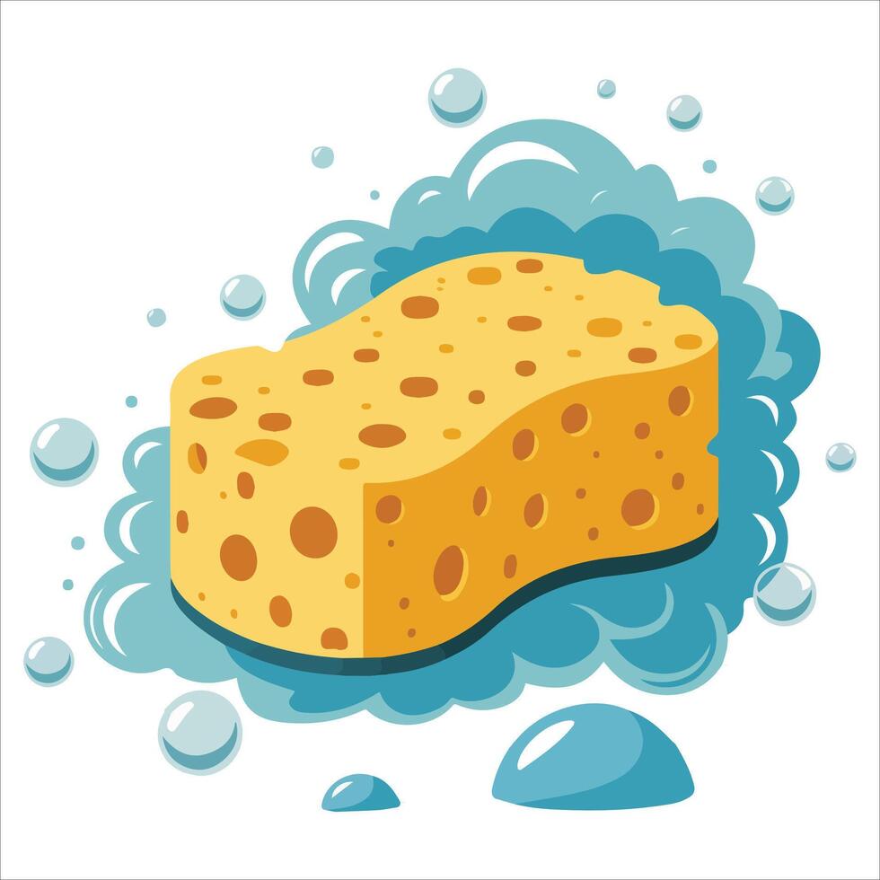 Kitchen sponge with soap bubbles isolated vector