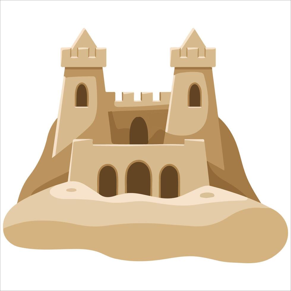 Childrens sandcastle on sunny beach shore vector