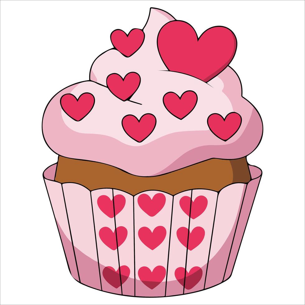 Hand drawn valentines cupcake with frosting vector