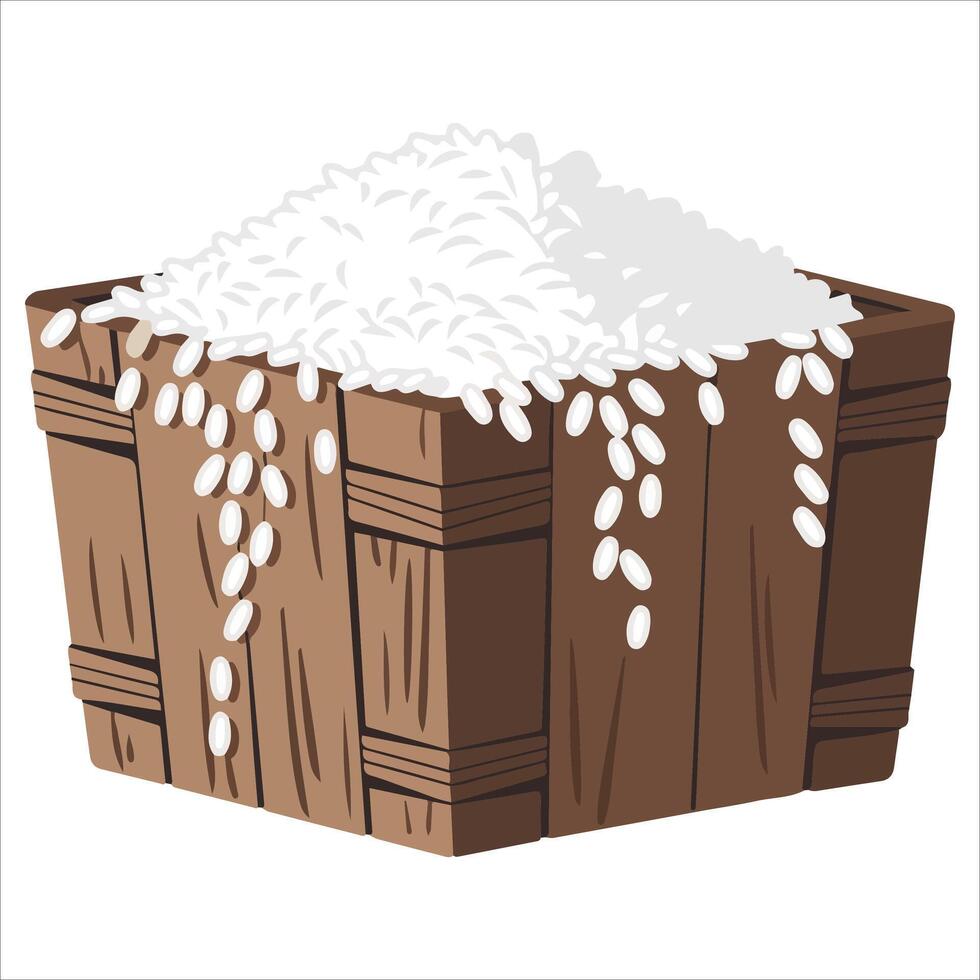 Japanese masu box with white rice grains vector
