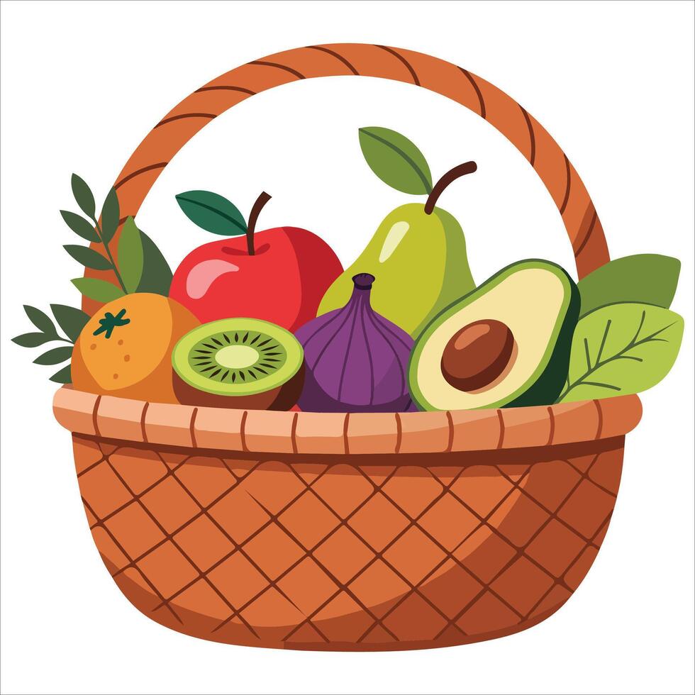Wicker picnic basket filled with fruits vector