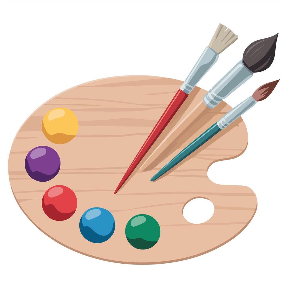 Artists palette with colorful paint brushes vector