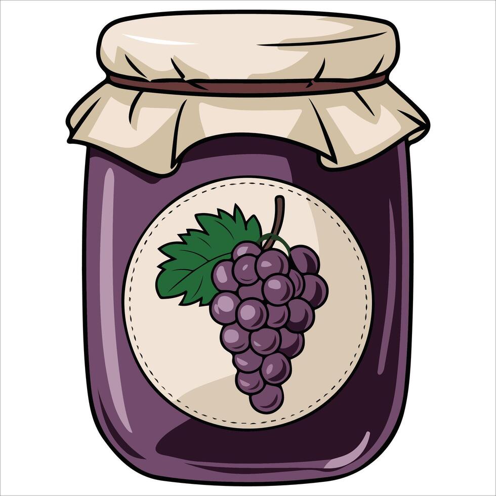 Glass jar of homemade grape jam sealed vector