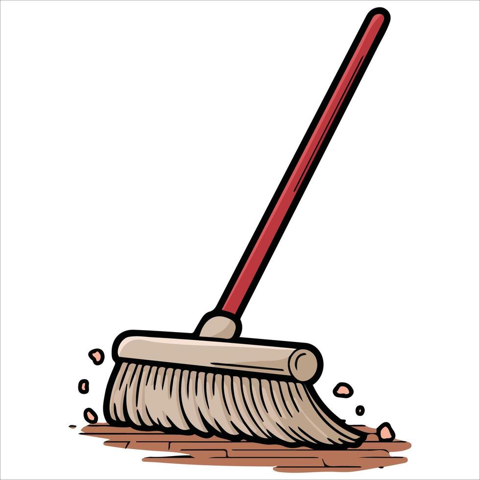 Red broom cleaning tool isolated illustration on white background vector