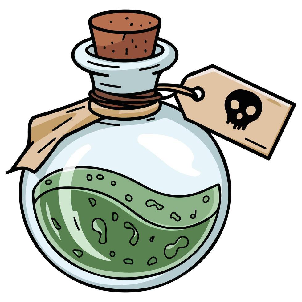 Mystical alchemy bottle containing glowing magical potion isolated illustration on white background vector