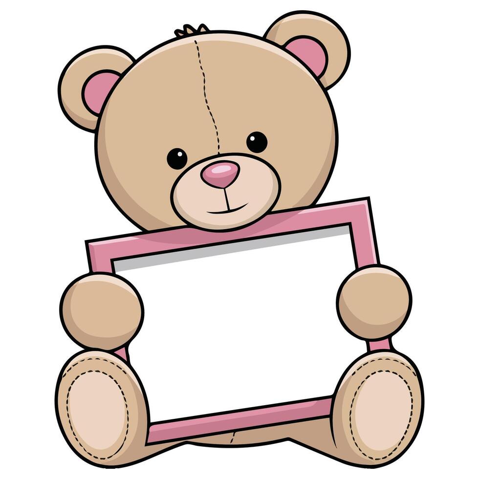 Cuddly teddy bear holding blank announcement sign for baby isolated illustration on white background vector
