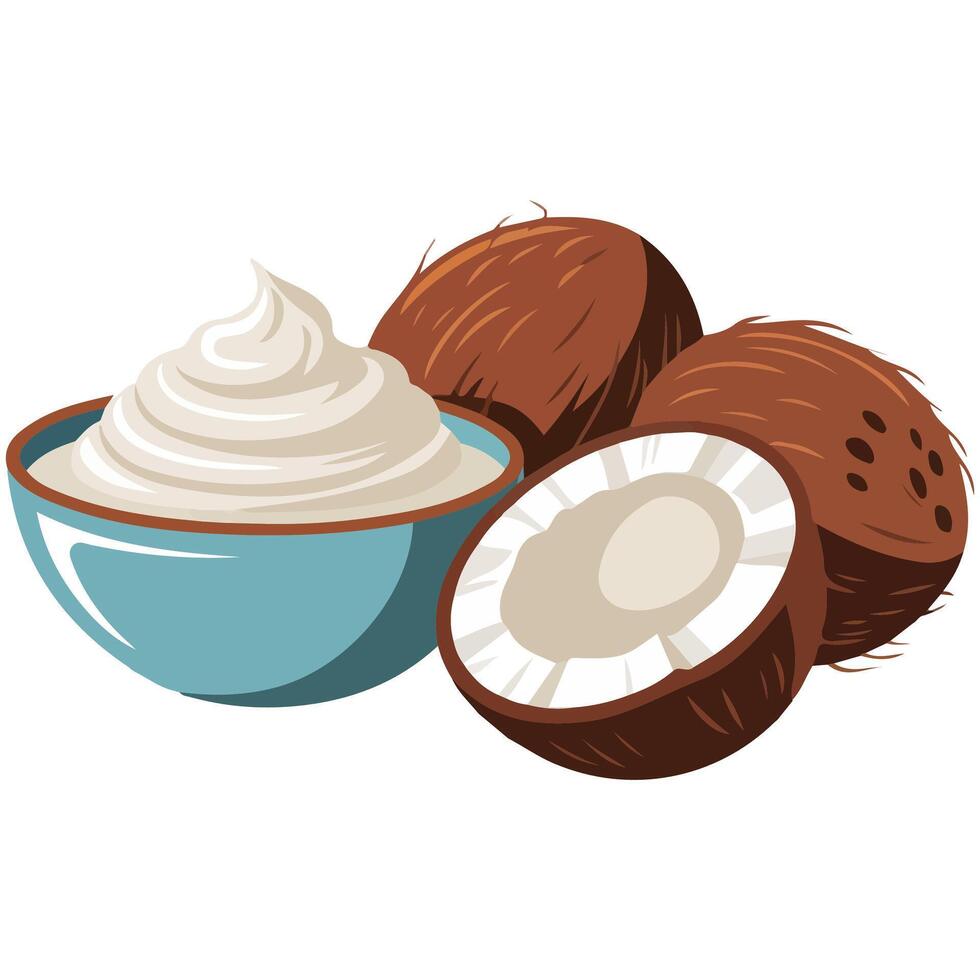 Organic coconut flour in ceramic bowl healthy food isolated illustration on white background vector
