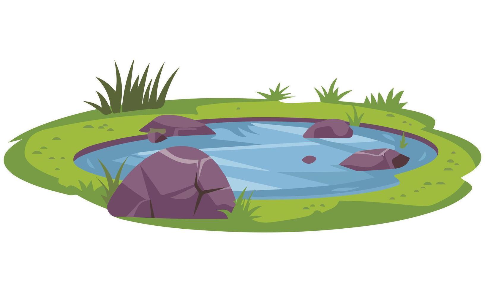 Serene outdoor pond with natural water features isolated illustration on white background vector