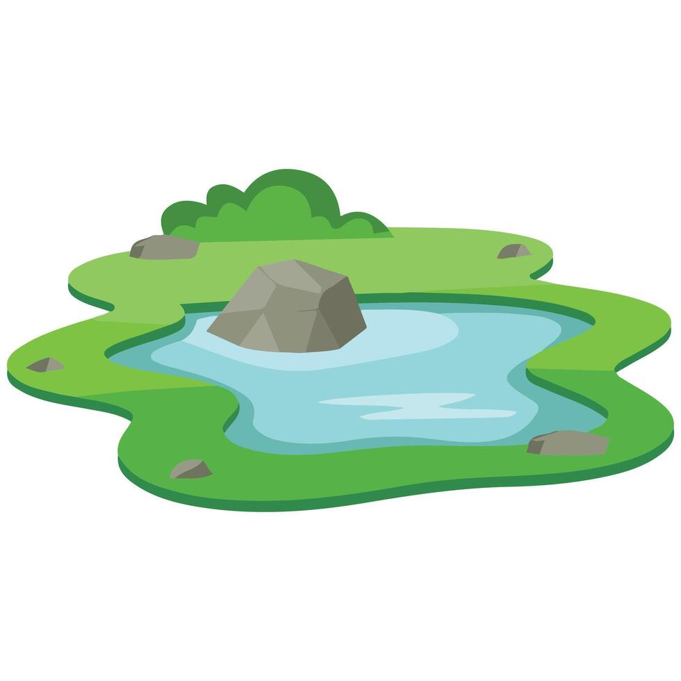 Peaceful garden pond with clear reflective water isolated illustration on white background vector